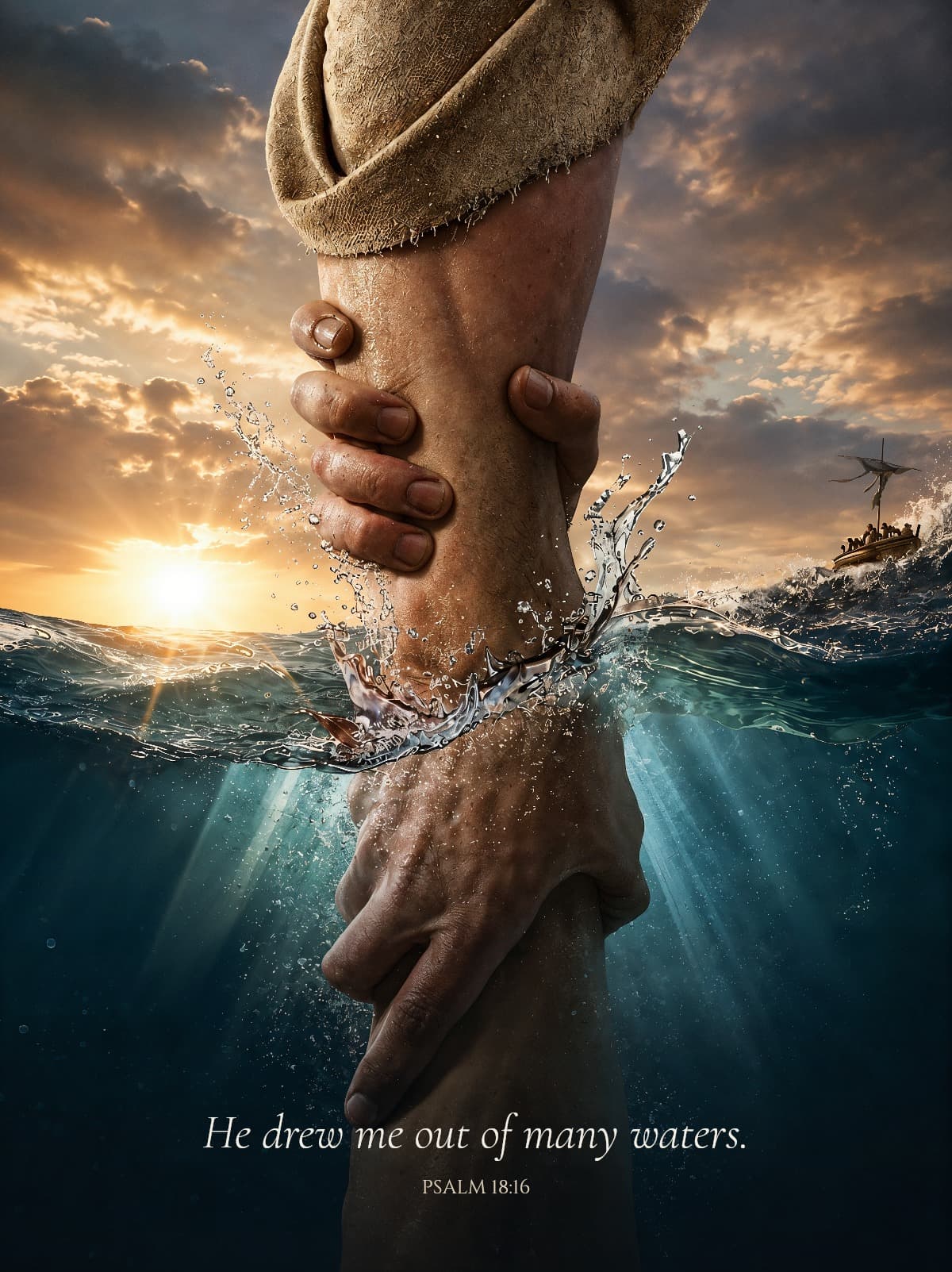 He Drew Me Out — dramatic scripture canvas
