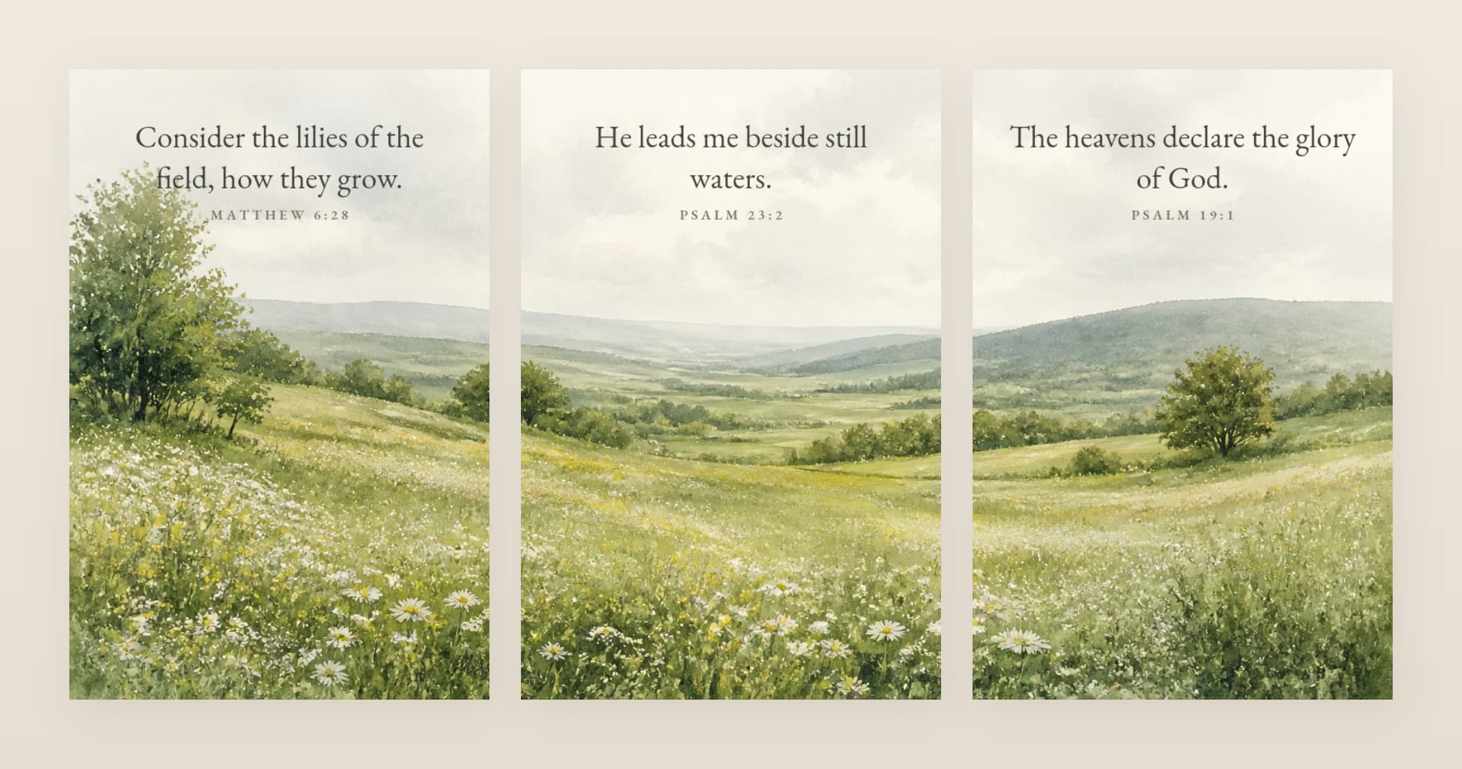 Green Countryside — Scripture Set of 3 — all three panels