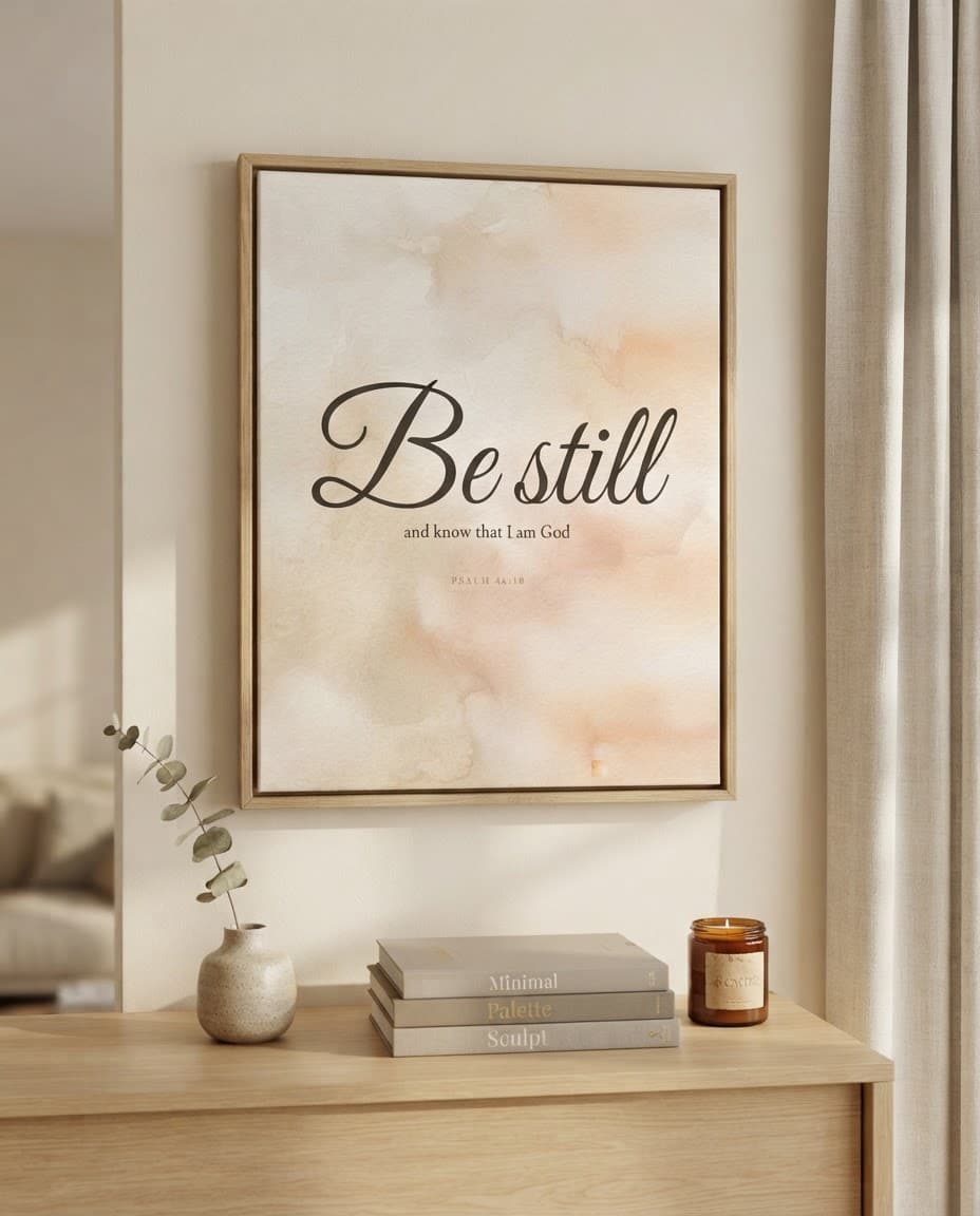 Be Still & Know shown in a styled room