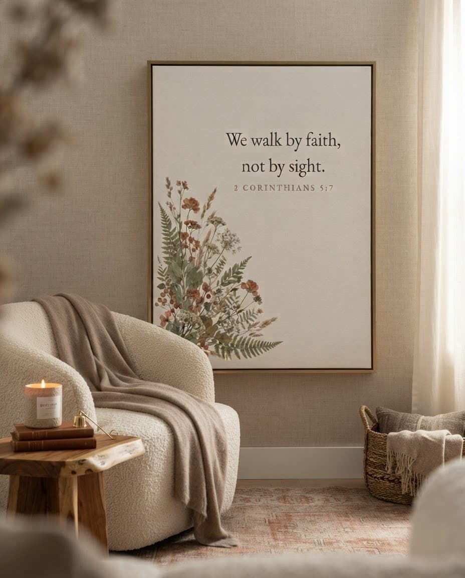 Walk by Faith shown in a styled room