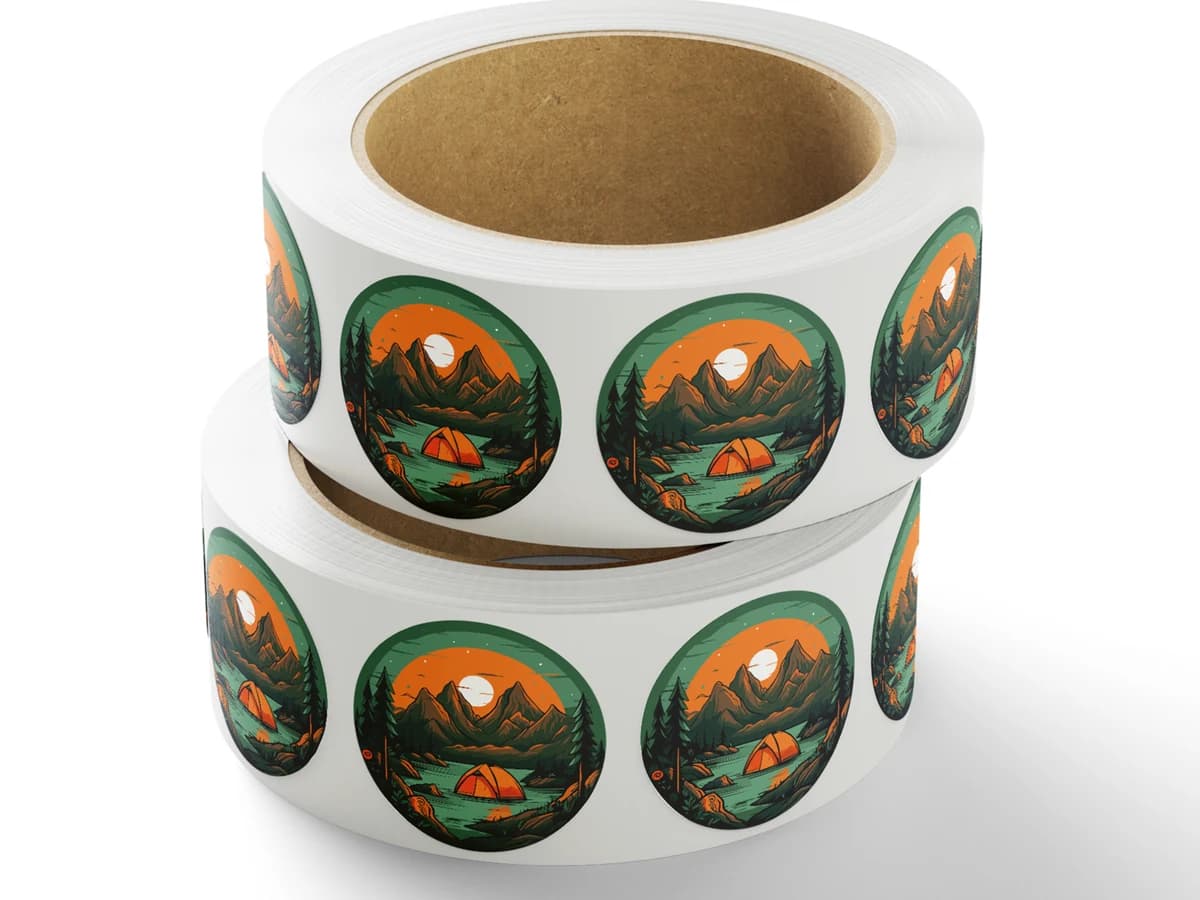Two rolls of round printed labels