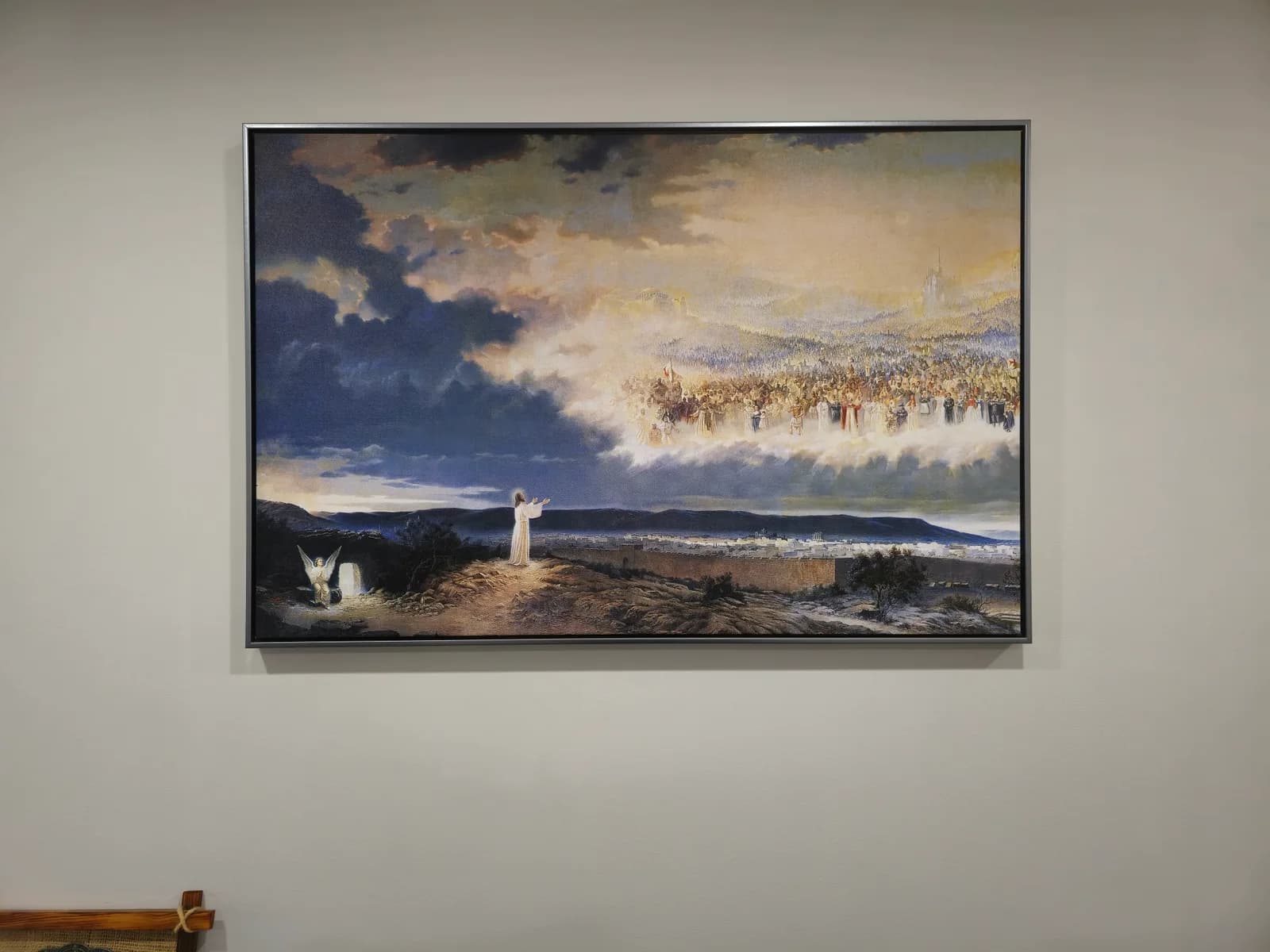 A framed canvas print we made, hanging on a living room wall