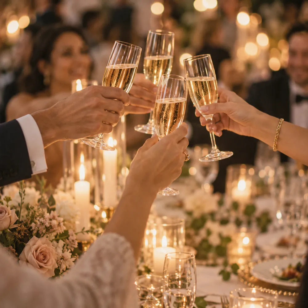 Guests raising glasses for a toast